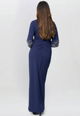 Gina Bacconi Navy Lilly Embellished Sleeve Maxi Dress