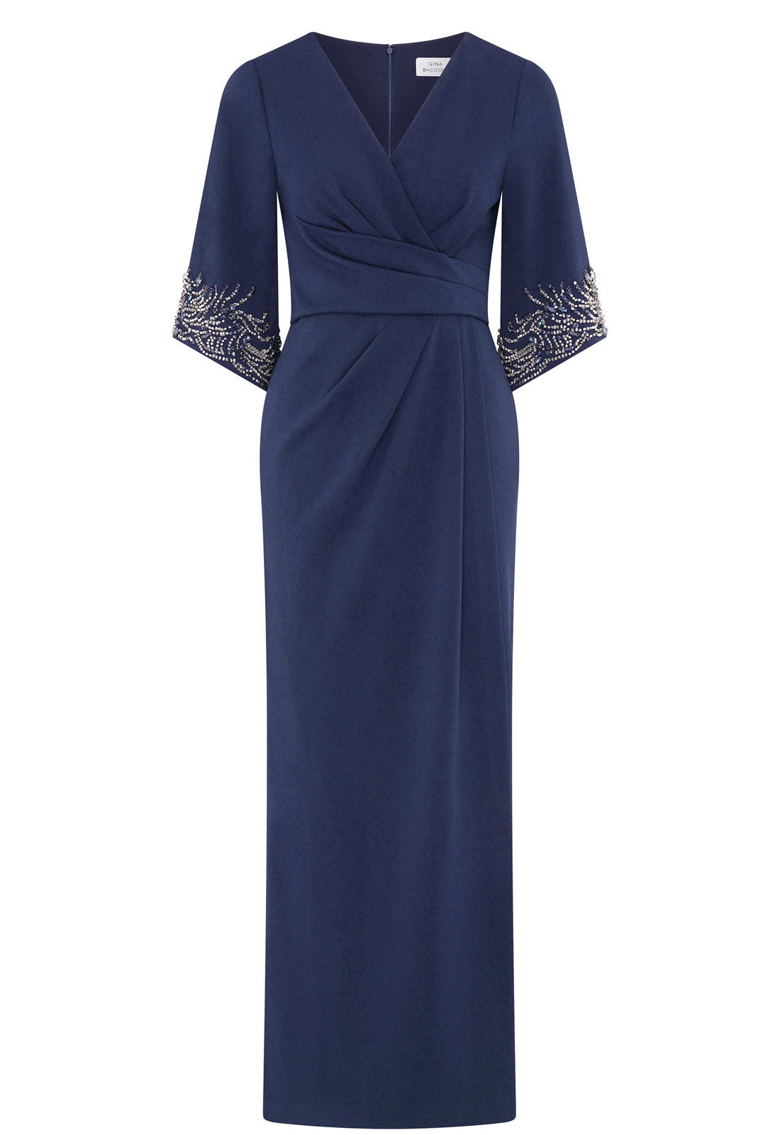 Gina Bacconi Navy Lilly Embellished Sleeve Maxi Dress