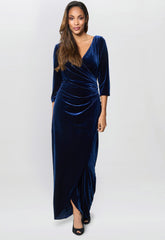 Gina Bacconi Navy Paris Velvet Maxi Dress With 3/4 Sleeve