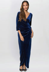 Gina Bacconi Navy Paris Velvet Maxi Dress With 3/4 Sleeve