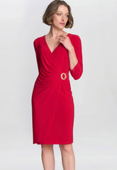 Gina Bacconi Red Tilda Jersey Dress With Embellished Buckle