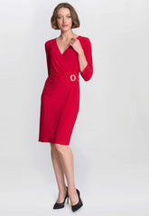 Gina Bacconi Red Tilda Jersey Dress With Embellished Buckle
