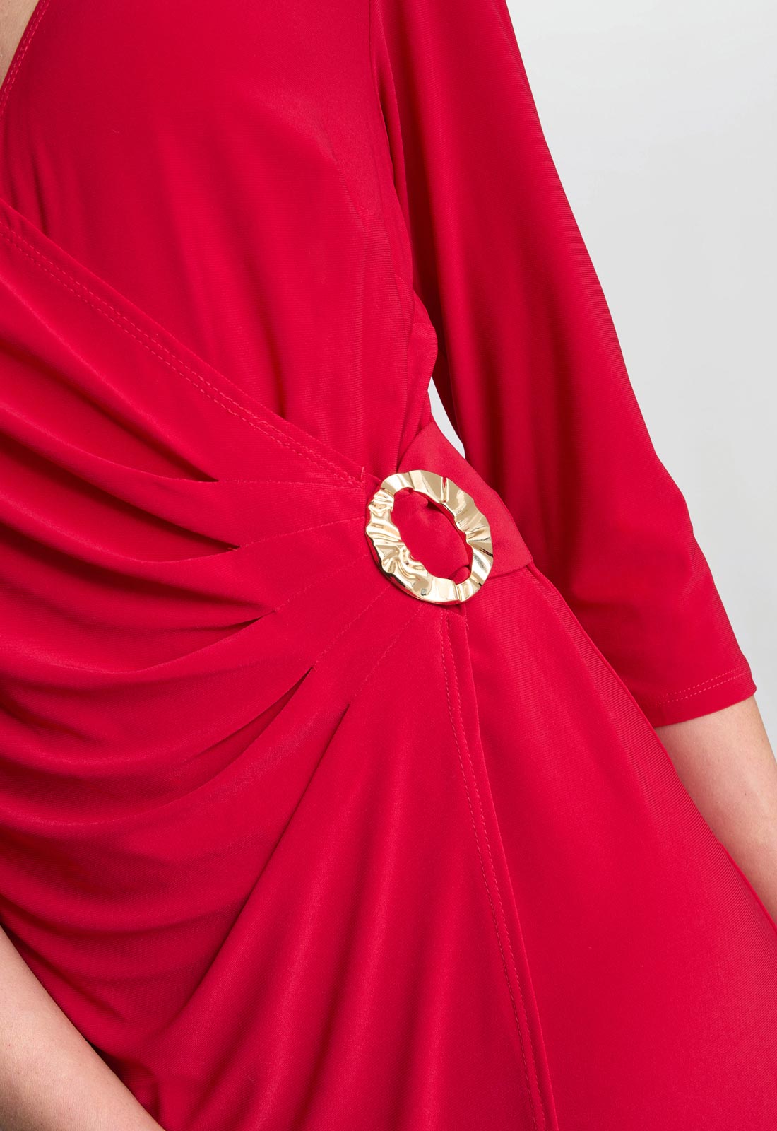 Gina Bacconi Red Tilda Jersey Dress With Embellished Buckle