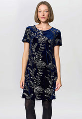 Gina Bacconi Navy Cleopatra Embroidered Velvet Dress