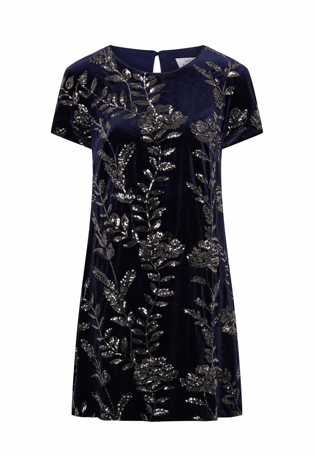 Gina Bacconi Navy Cleopatra Embroidered Velvet Dress