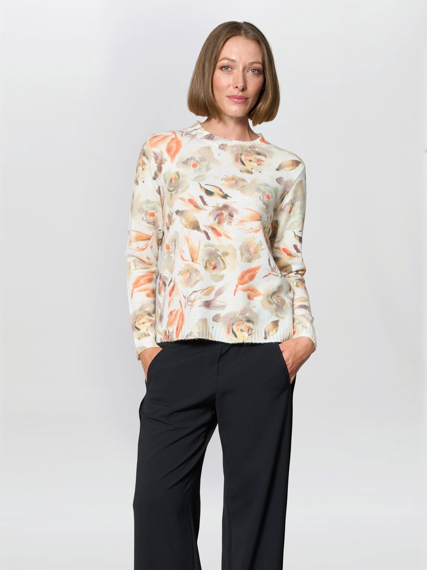 Gina Bacconi Sand Lina Floral Knitted Jumper