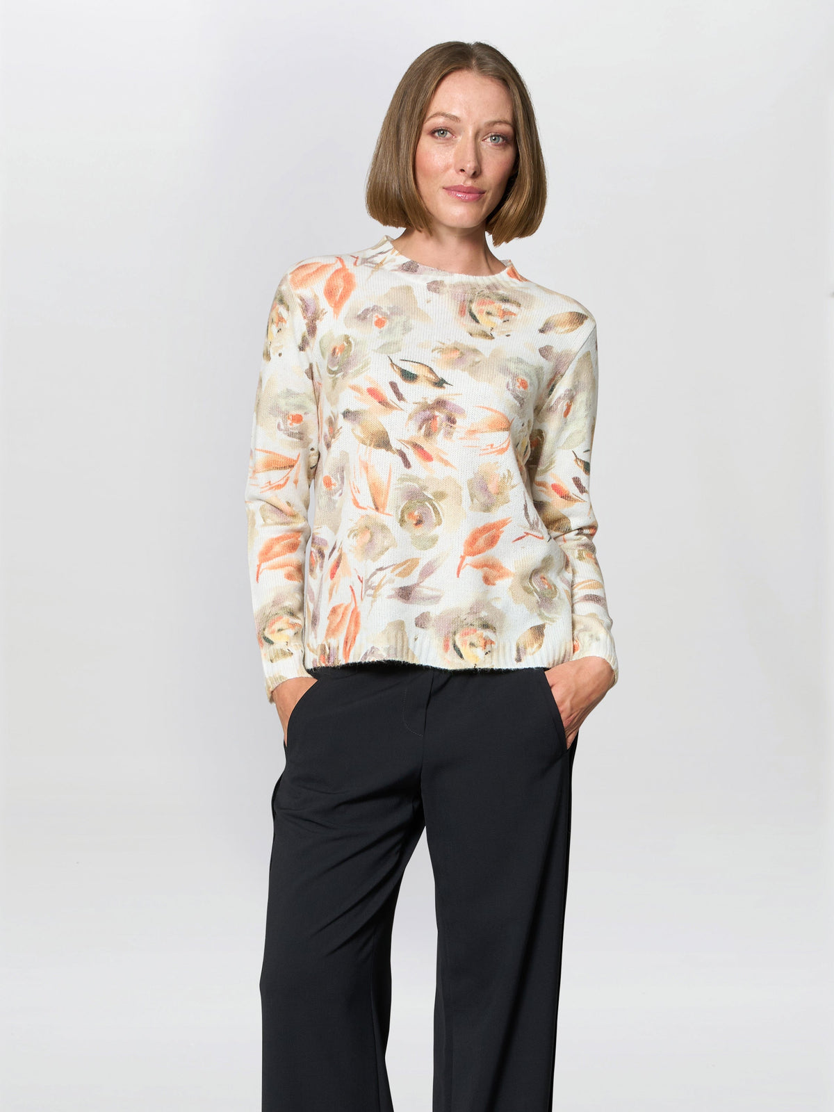 Gina Bacconi Sand Lina Floral Knitted Jumper