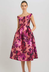 Gina Bacconi Pink Floral Talia Fit & Flare Midi Dress