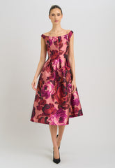 Gina Bacconi Pink Floral Talia Fit & Flare Midi Dress