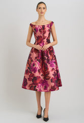 Gina Bacconi Pink Floral Talia Fit & Flare Midi Dress