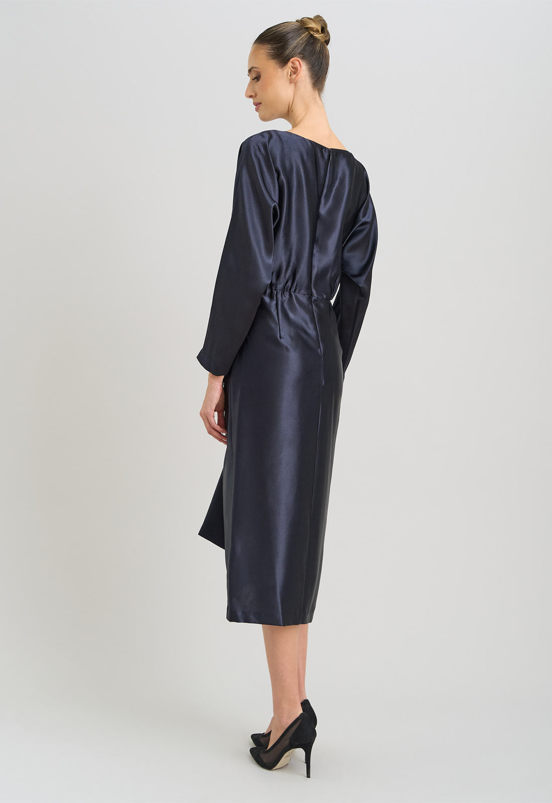 Gina Bacconi Navy Tara Satin Midi Dress