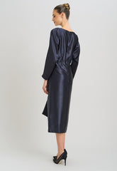 Gina Bacconi Navy Tara Satin Midi Dress