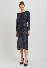Gina Bacconi Navy Tara Satin Midi Dress