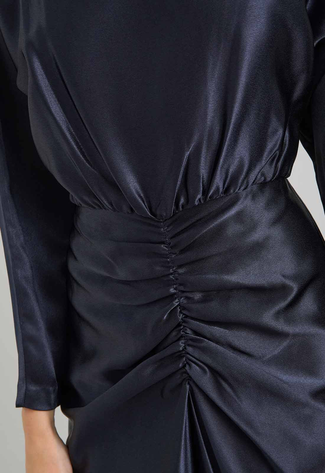 Gina Bacconi Navy Tara Satin Midi Dress