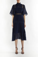 true Decadence Ellie Navy Mixed Lace Pleated Midi Dress