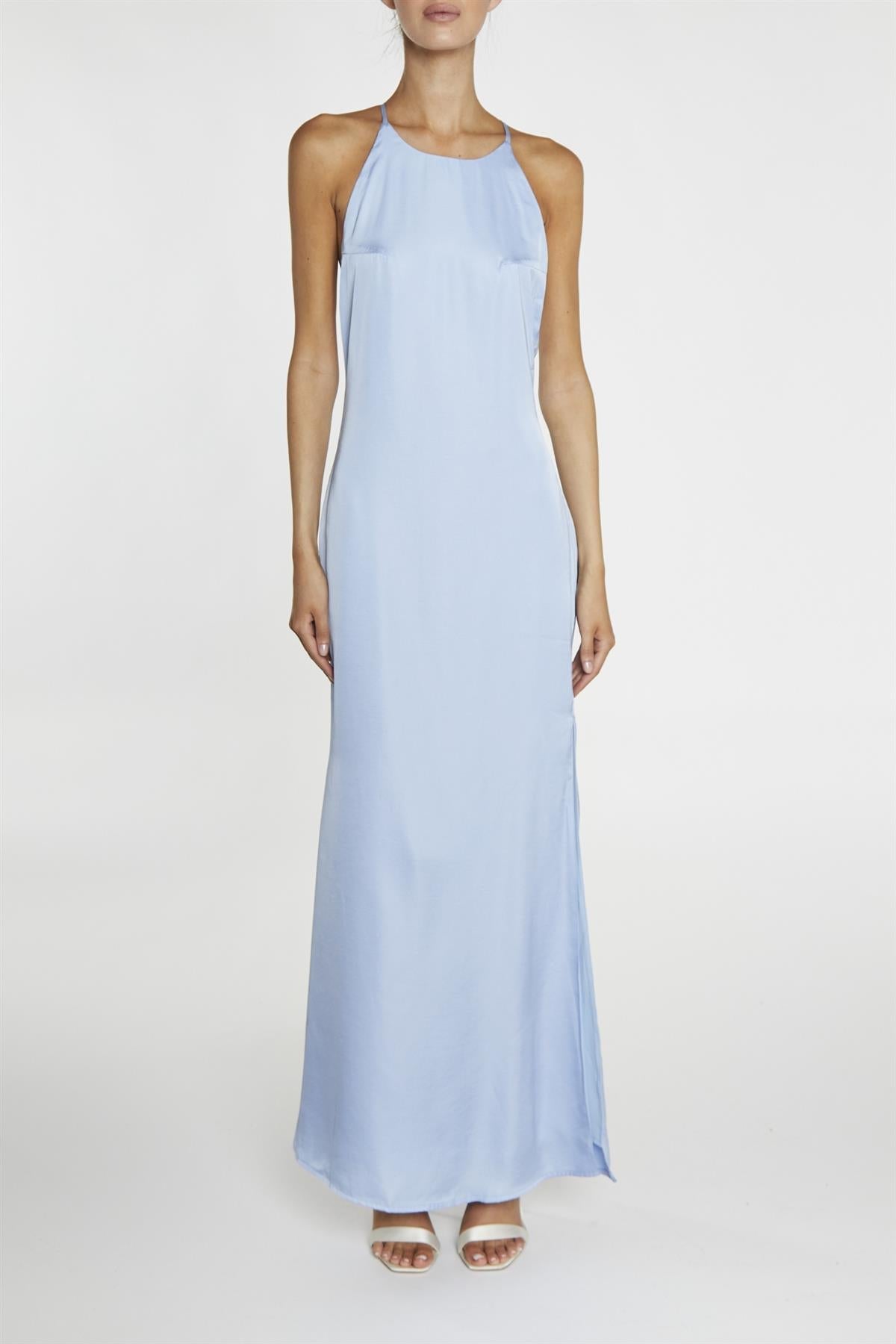 true Decadence Gigi Cornflower Blue Side-Split Halterneck Maxi-Dress