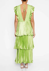 True Decadence Lime Layered Satin Maxi Dress