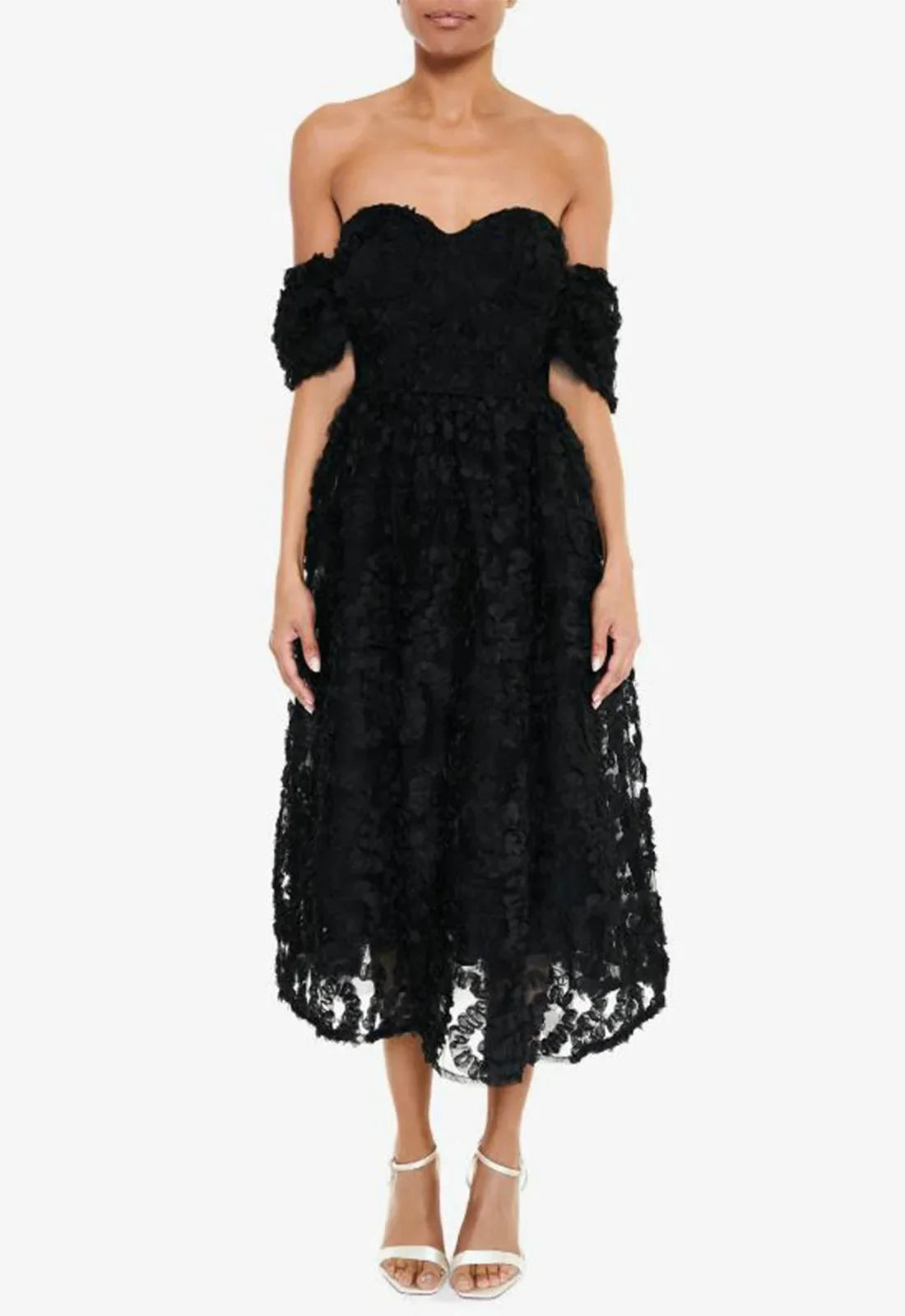 True Decadence Black 3D Floral Midi Dress