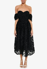 True Decadence Black 3D Floral Midi Dress