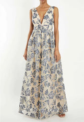 True Decadence Blue Embroidered Maxi Dress