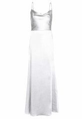 True Decadence Silver Satin Cowl Neck Maxi Dress