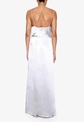 True Decadence Silver Satin Cowl Neck Maxi Dress
