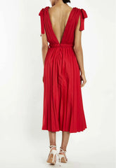 True Decadence Red Pleated Midi Dress