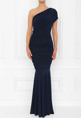 Honor Gold Alice Navy One Shouldered Fishtail Maxi dress