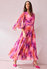 Samantha Jane Pink Alice Pleated Midi Dress
