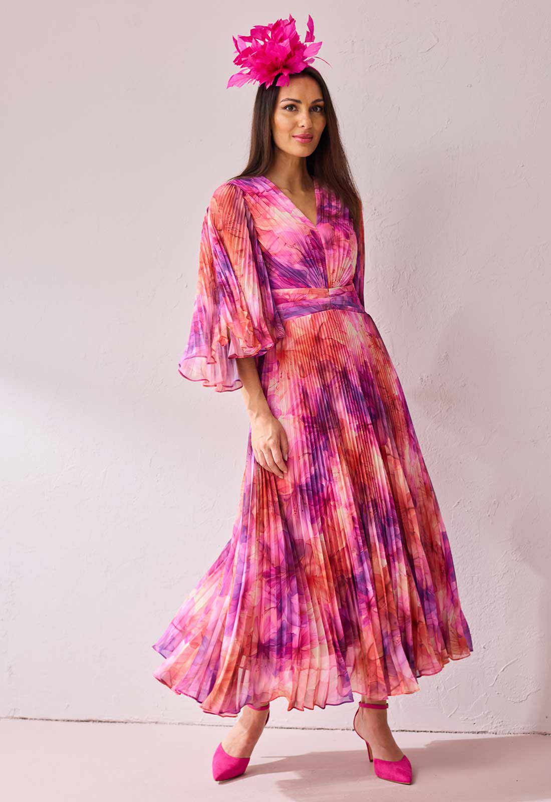 Samantha Jane Pink Alice Pleated Midi Dress