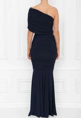 Honor Gold Alice Navy One Shouldered Fishtail Maxi dress