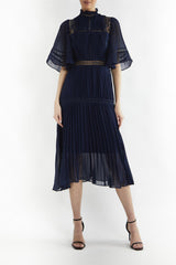 true Decadence Ellie Navy Mixed Lace Pleated Midi Dress
