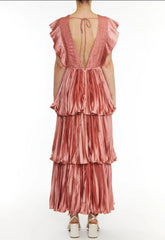 True Decadence Beatrice Dusty Peach Pleated Tiered Dress
