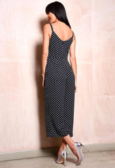 Lady Flare Black and White Spot Jumpsuit