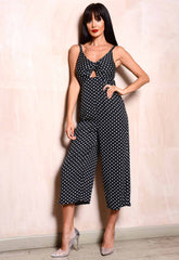 Lady Flare Black and White Spot Jumpsuit