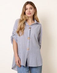 Gold Shell Button Front Stripe Shirt