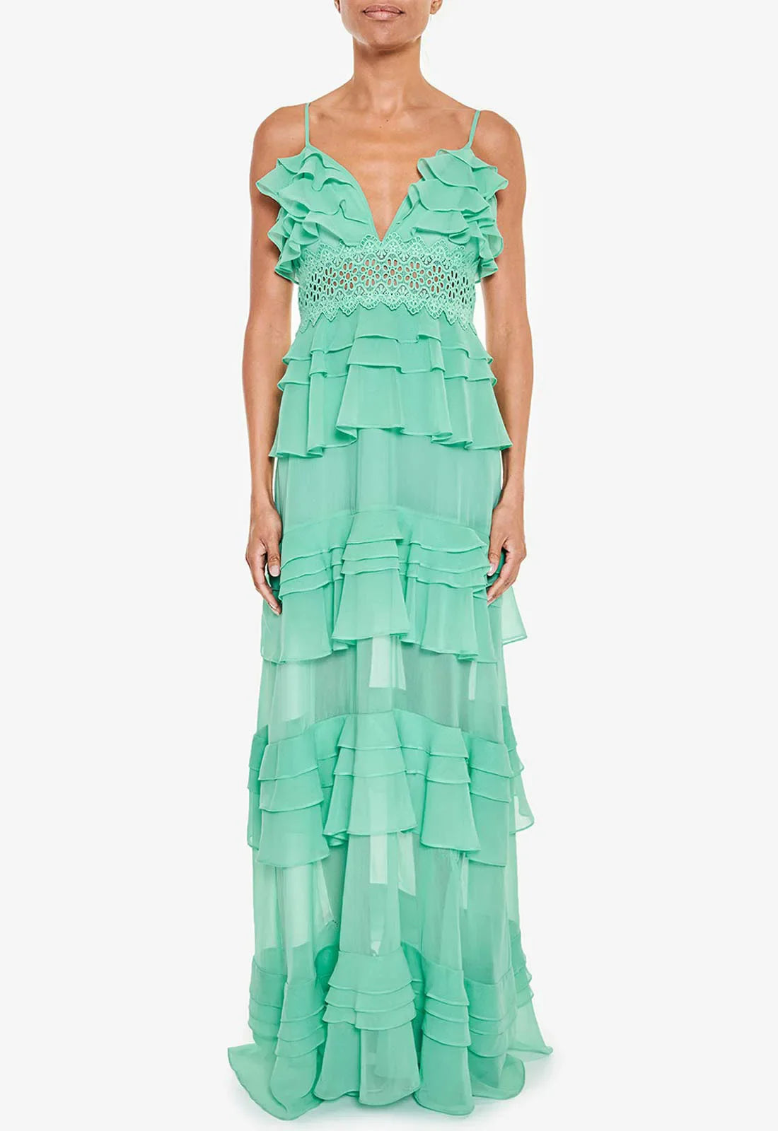True Decadence Jade Green Ruffle Maxi Dress
