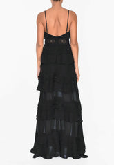 True Decadence Black Tiered Ruffle Maxi Dress
