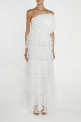 true Decadence Valerie White Pleated 3D Tiered Midi-Dress
