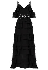 True Decadence Black Maxi Crochet Maxi Dress