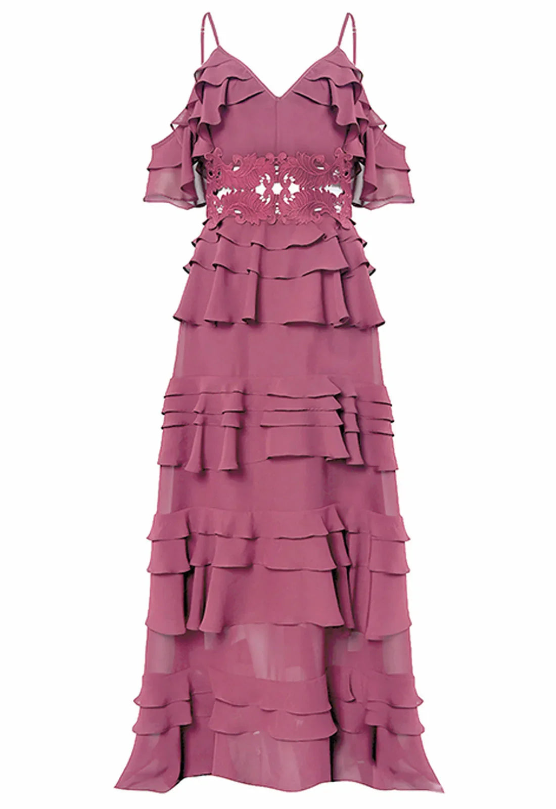 True Decadence Pink Ruffle Maxi Dress