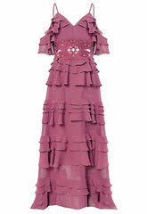 True Decadence Pink Ruffle Maxi Dress