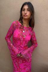 Pink Paisley Mesh Dress
