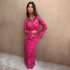 Pink Paisley Mesh Dress