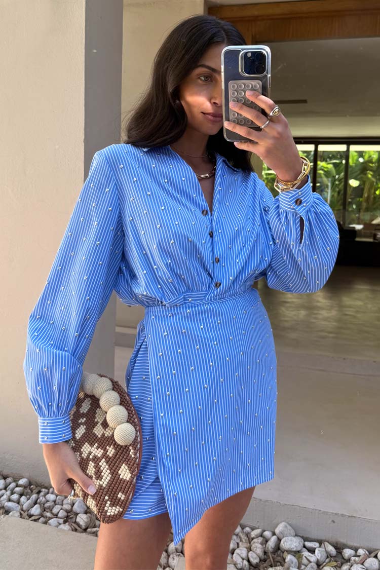 Blue Stripe Mini Miley Shirt Dress