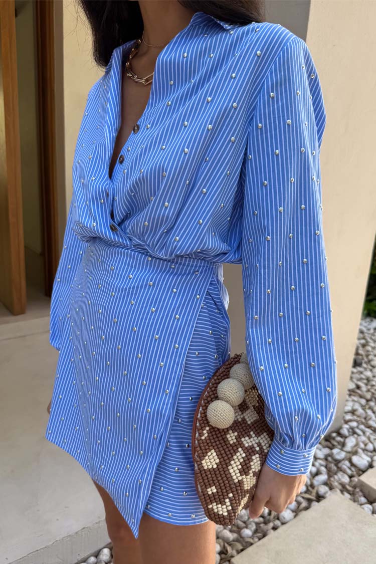 Blue Stripe Mini Miley Shirt Dress