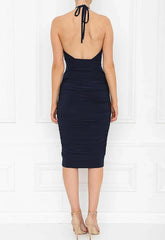 Honor Gold Erin Navy Halter Midi Dress