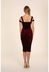 Honor Gold Evie Berry Velvet Midi Dress