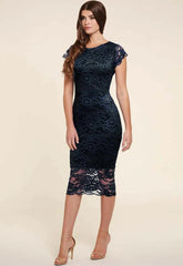 Honor Gold Faye Backless Lace Midi Dress in Navy