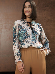 Gina Bacconi Print Daria Floral Blouse With Tie Neck